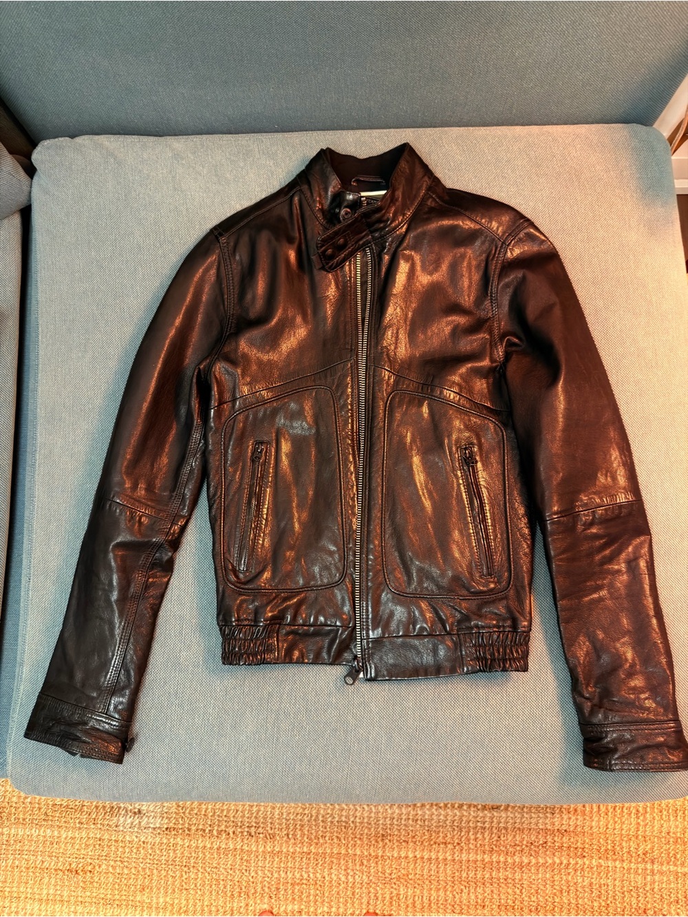 G-Star Black Leather Bomber Jacket - Men's